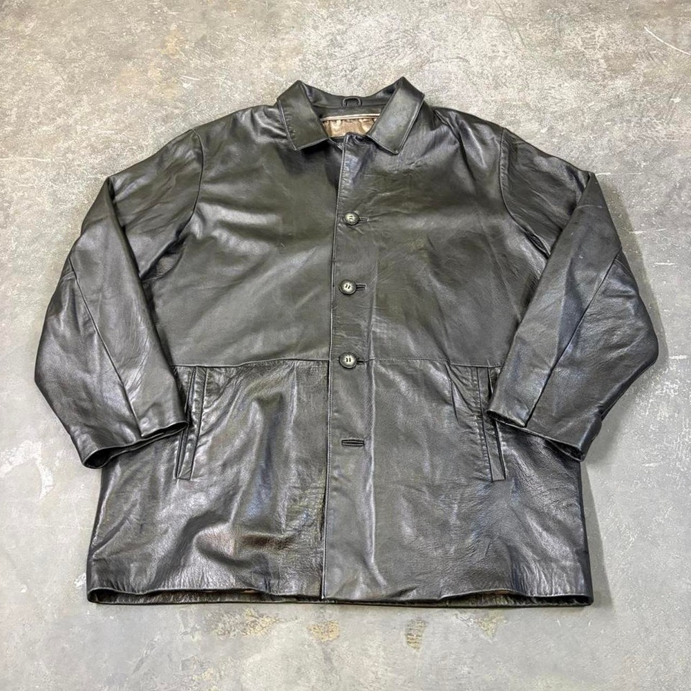 Vintage Wilsons Leather Pelle Studio Jacket Mens XL Black 90s Button Up Coat